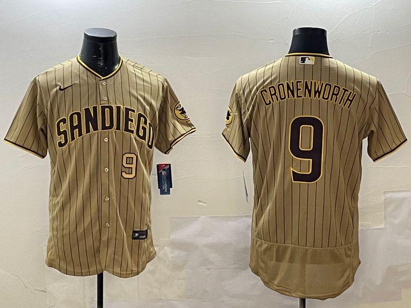 Men San Diego Padres #9 Cronenworth Brown Stripe Elite 2025 Nike MLB Jersey style 2